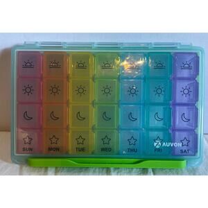 Auvon 7 Day Weekly Medication Pill Organizer Storage Container Box 4 Times A Day